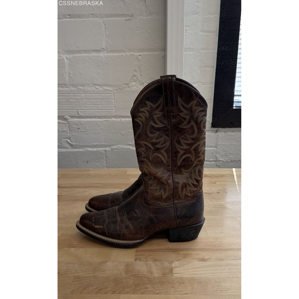 Ariat Heritage Western R-Toe Distressed Brown Leather Cowboy Boots Men's 8.5D - Picture 4 of 10